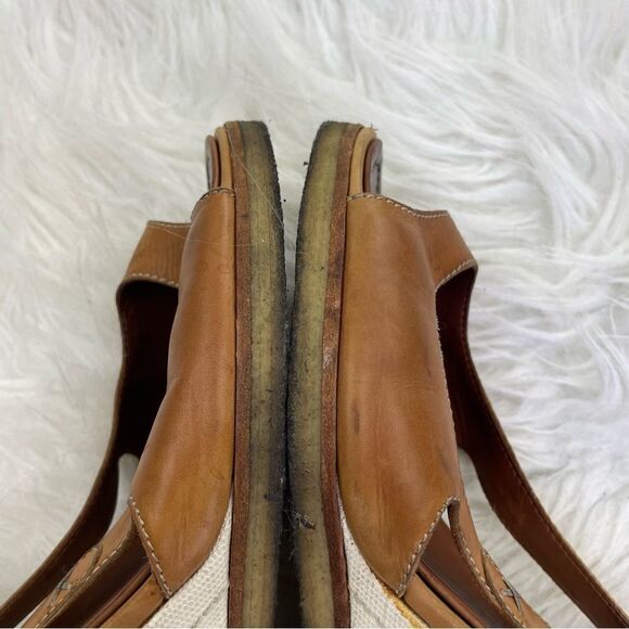 Chanel Light Brown Slingback Peep Toe Leather Wedge Sandals - Picture 12 of 16